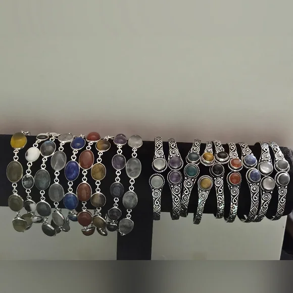 NWOT Natural Green Onyx and Silver Adjustable Cuff Handmade Bangle Bracelet - Picture 5 of 5